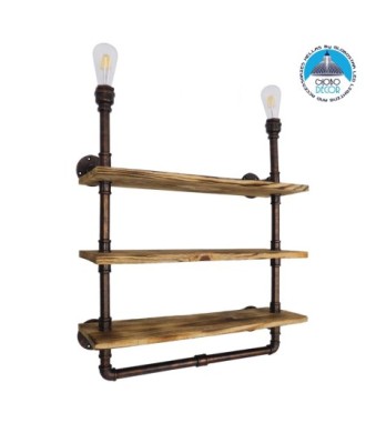 GLOBOSTAR® ENIMAS 01217 Vintage Φωτιστικό Τοίχου - Απλίκα με Ντουί 2 x E27 AC 220-240V IP20 - Χάλκινο & Καφέ - Μ65 x Π23 x Υ76cm